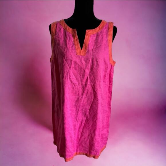 Sigrid Olsen Womens Dress Sz L Pink Orange Linen Shift Simple Summer‎ Sundress - Picture 2 of 8